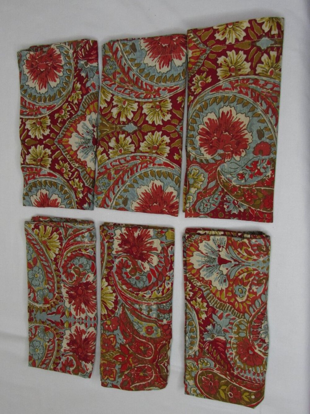 Pottery Barn Red Paisley Print Cloth Napkins Set of 6